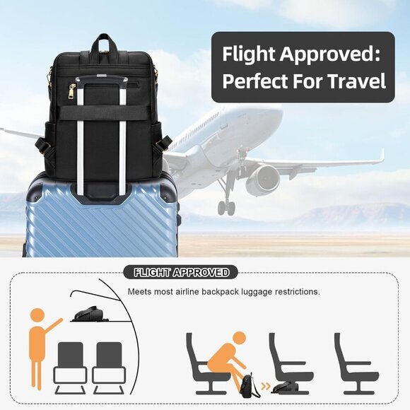 Leather Backpack for Women Anti-Theft Travel Work School with Luggage Strap